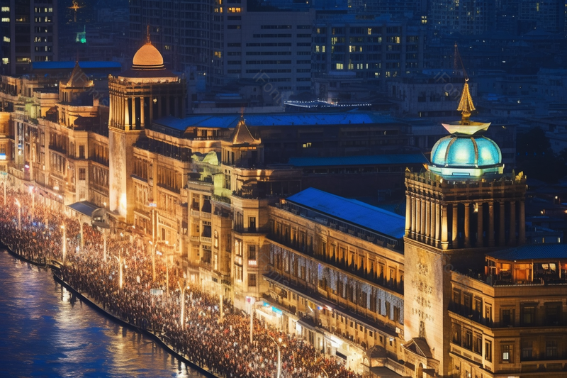 繁华的城市来来往往的人热闹的灯光夜景,高清,摄影图,摄影图片,图片大全,摄影图免费下载